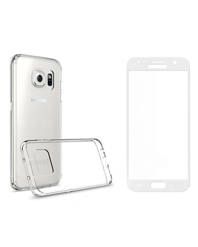 Комплект стъклен протектор със силиконови ръбове + Калъф, Remax Crystal, за Samsung Galaxy S7, Бял - 52239