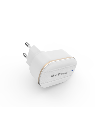 Мрежово зарядно устройство DeTech DE-15C, 5V/3.1A, 220V, 2 x USB, С Type-C кабел, 1.0m, Бял - 40098