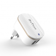 Мрежово зарядно устройство DeTech DE-15C, 5V/3.1A, 220V, 2 x USB, С Type-C кабел, 1.0m, Бял - 40098