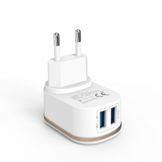 Мрежово зарядно устройство DeTech DE-15C, 5V/3.1A, 220V, 2 x USB, С Type-C кабел, 1.0m, Бял - 40098