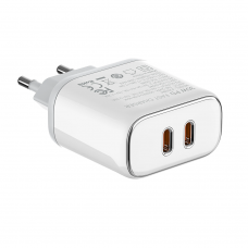 Мрежово зарядно устройство LDNIO A2528M, MFi, 35W, 2 x Type-C F, PD, С Кабел Type-C към Lightning, Бял - 40280