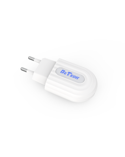 Мрежово зарядно устройство DeTech DE-28i, 5V/2.1A, 220V,1 x USB, С Lightning кабел, 1.0m, Бял - 14134