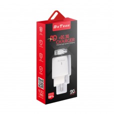 Мрежово зарядно устройство DeTech DE-31i, 20W, С Lightning кабел, 1 x Type-C F, 1 x USB F, PD, QC, Бял - 40320