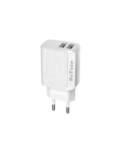 Мрежово зарядно устройство DeTech, DE-09, 5V/2.4A 220V, 2 x USB, Бял - 14139