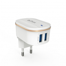 Мрежово зарядно устройство DeTech, DE-15, 5V/3.1A 220V, 2 x USB, Бял - 40095