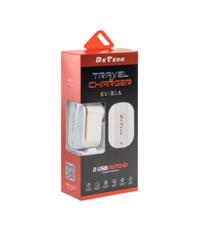 Мрежово зарядно устройство DeTech, DE-15, 5V/3.1A 220V, 2 x USB, Бял - 40095