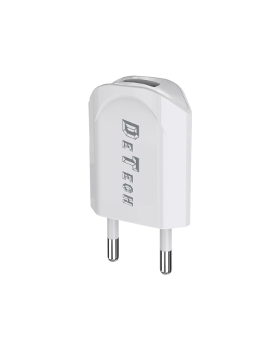 Мрежово зарядно устройство, DeTech, DE-11i, 5V/1A, 220V,1 x USB, С Lightning кабел, 1.0m, Бял - 14116