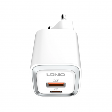 Мрежово зарядно устройство LDNIO A2318C, 20W, 1 x Type-C F, 1 x USB F, PD, QC, С PD Type-C кабел, Бял - 40292