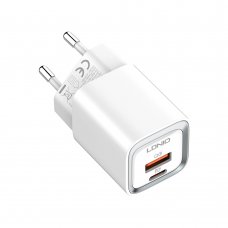 Мрежово зарядно устройство LDNIO A2318C, 20W, 1 x Type-C F, 1 x USB F, PD, QC, С PD Type-C кабел, Бял - 40292
