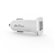Зарядно устройство за кола DeTech, DE-C01i, 5V/2.4A, 12/24V, С Lightning кабел, 2 x USB, Бял - 14123