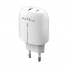 Мрежово зарядно устройство DeTech DE-31, 20W, 1 x Type-C F, 1 x USB F, PD, QC, Бял - 40318