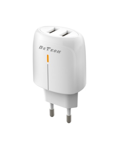 Мрежово зарядно устройство DeTech DE-32, 18W, 2 x USB F, QC, Бял - 40324