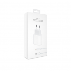 Мрежово зарядно устройство No brand, iPhone 11 Pro, 1xType-C PD, 5V/3.0A, + Кабел Type-C към Lightning , 1.0m, Бял - 14991