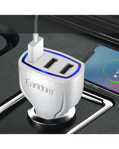 Зарядно устройство за кола Earldom ES-CC13, 3xUSB, QC3.0, С Lightning кабел, Бял - 40253