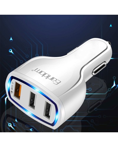 Зарядно устройство за кола Earldom ES-CC13, 3xUSB, QC3.0, С Lightning кабел, Бял - 40253