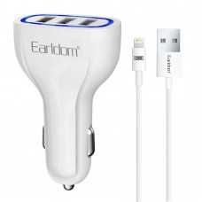 Зарядно устройство за кола Earldom ES-CC13, 3xUSB, QC3.0, С Lightning кабел, Бял - 40253