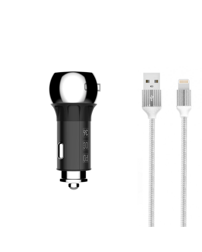 Зарядно устройство за кола LDNIO C1, 1xUSB QC3.0, 1xType-C PD, С Lightning кабел, Сив - 40077