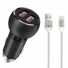 Зарядно устройство за кола LDNIO C503Q, Quick Charge 3.0, 2xUSB, С Lightning кабел (iPhone 5/6/7) - 14748