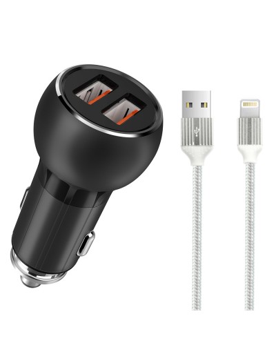 Зарядно устройство за кола LDNIO C503Q, Quick Charge 3.0, 2xUSB, С Lightning кабел (iPhone 5/6/7) - 14748