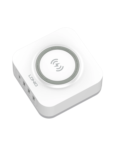 Безжично зарядно устройство LDNIO, 32W, Qi, 1 x Type-C F, 3 x USB F, PD, QC, PPS, Бял - 40294