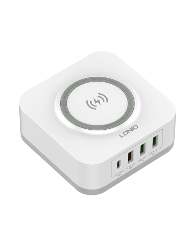 Безжично зарядно устройство LDNIO, 32W, Qi, 1 x Type-C F, 3 x USB F, PD, QC, PPS, Бял - 40294