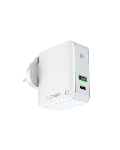 Мрежово зарядно устройство LDNIO A4403C, 1xUSB, 1xType-C PD, С кабел Type-C към Type-C, Бял - 40094