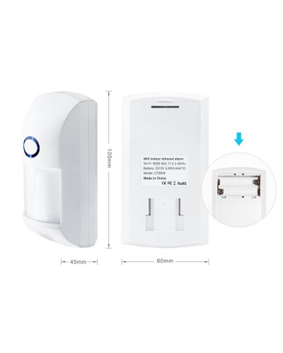 Смарт сензор No brand PST-CT60W, За движение, PIR, Wi-Fi, Tuya Smart, Бял - 91002