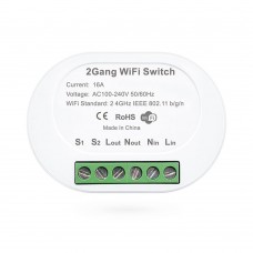 Смарт превключвател No brand PST-TMW02, 2 канала, 220V, 16A, Wi-Fi, Tuya Smart, Бял - 91022