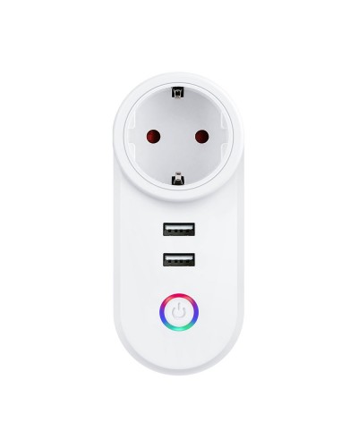 Смарт контакт No brand PST-LSPA2, 2xUSB F, 220V, 10A, Wi-Fi, Tuya Smart, Бял - 91018