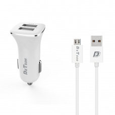 Зарядно устройство за кола DeTech, DE-C01M, 5V/2.4A, 12/24V, С Micro USB кабел, 2 x USB, Бял - 14124
