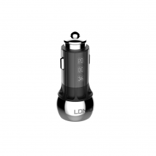 Зарядно устройство за кола LDNIO C1, 1xUSB QC3.0, 1xType-C PD, С Micro USB кабел, Сив - 40076