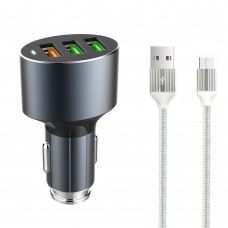 Зарядно устройство за кола, LDNIO C703Q, Quick Charge 3.0, 3xUSB, С Micro USB кабел, Сив - 14752