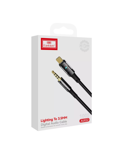 Аудио кабел Earldom ET-AUX52, 3.5mm към  Lightning, 1.0м, Черен - 40220