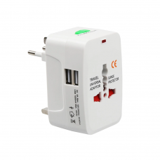 Универсален преходник - зарядно No brand, 2xUSB, 1.0A, EU/US/UK/AU към EU/US/UK/AU, 220V, Бял - 17708
