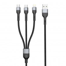 Кабел за данни DeTech DE-52UCL, 3 в 1, USB - 2хType-C, Lightning, 1.0m, Черен - 40518