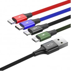 Кабел за зареждане Baseus Fast, 4 в 1, Micro USB, 2 x Lightning, Type-C, 1.2m, Черен - 40493