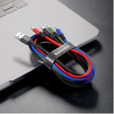 Кабел за зареждане Baseus Fast, 4 в 1, Micro USB, 2 x Lightning, Type-C, 1.2m, Черен - 40493