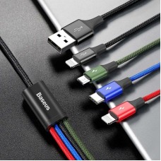 Кабел за зареждане Baseus Fast, 4 в 1, Micro USB, 2 x Lightning, Type-C, 1.2m, Черен - 40493