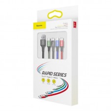 Кабел за зареждане Baseus Fast, 4 в 1, Micro USB, 2 x Lightning, Type-C, 1.2m, Черен - 40493