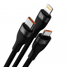 Кабел за зареждане Baseus Flash, 3 в 1, Micro USB, Lightning, Type-C, 66W, 1.2m, Черен - 40492