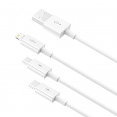 Кабел за зареждане Baseus Superior, 3 в 1, Micro USB, Lightning, Type-C, 1.0m, Бял - 40438