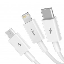 Кабел за зареждане Baseus Superior, 3 в 1, Micro USB, Lightning, Type-C, 1.0m, Бял - 40438
