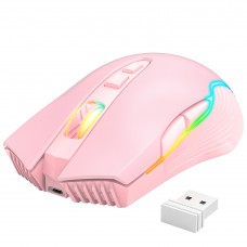 Геймърска мишка Onikuma CW905, Безжична, RGB, 7D, Розов - 769