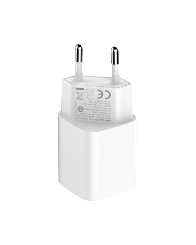 Мрежово зарядно устройство LDNIO A2318C, 20W, 1 x Type-C F, 1 x USB F, PD, QC, С Lightning кабел, Бял - 40290