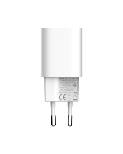 Мрежово зарядно устройство LDNIO A2318C, 20W, 1 x Type-C F, 1 x USB F, PD, QC, С Lightning кабел, Бял - 40290