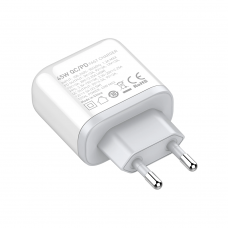 Мрежово зарядно устройство LDNIO A2526C, 45W, 1 x Type-C F, 1 x USB F, PD, QC, PPS, С Lightning кабел , Бял - 40285