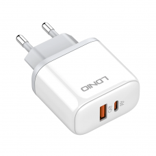 Мрежово зарядно устройство LDNIO A2526C, 45W, 1 x Type-C F, 1 x USB F, PD, QC, PPS, С Lightning кабел , Бял - 40285