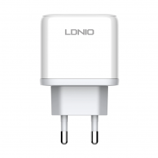 Мрежово зарядно устройство LDNIO A2526C, 45W, 1 x Type-C F, 1 x USB F, PD, QC, PPS, С Кабел Type-C към Lightning , Бял - 40288