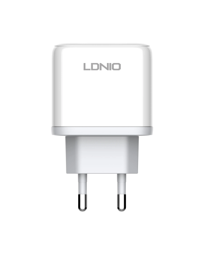 Мрежово зарядно устройство LDNIO A2526C, 45W, 1 x Type-C F, 1 x USB F, PD, QC, PPS, С Кабел Type-C към Lightning , Бял - 40288