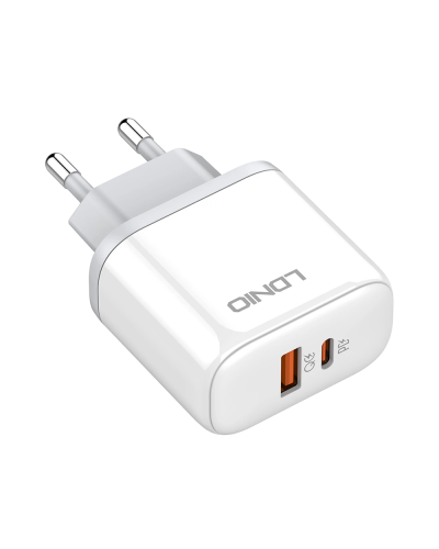 Мрежово зарядно устройство LDNIO A2526C, 45W, 1 x Type-C F, 1 x USB F, PD, QC, PPS, С PD Type-C кабел, Бял - 40287